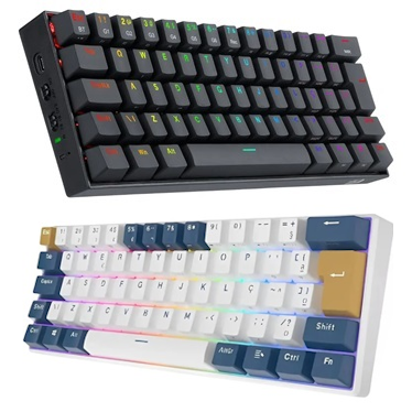 Comparativo entre os teclados mecânicos Bluetooth Redragon Draconic Pro e Royal Kludge RK61 em layout compacto 60%, com iluminação RGB e conexão sem fio.